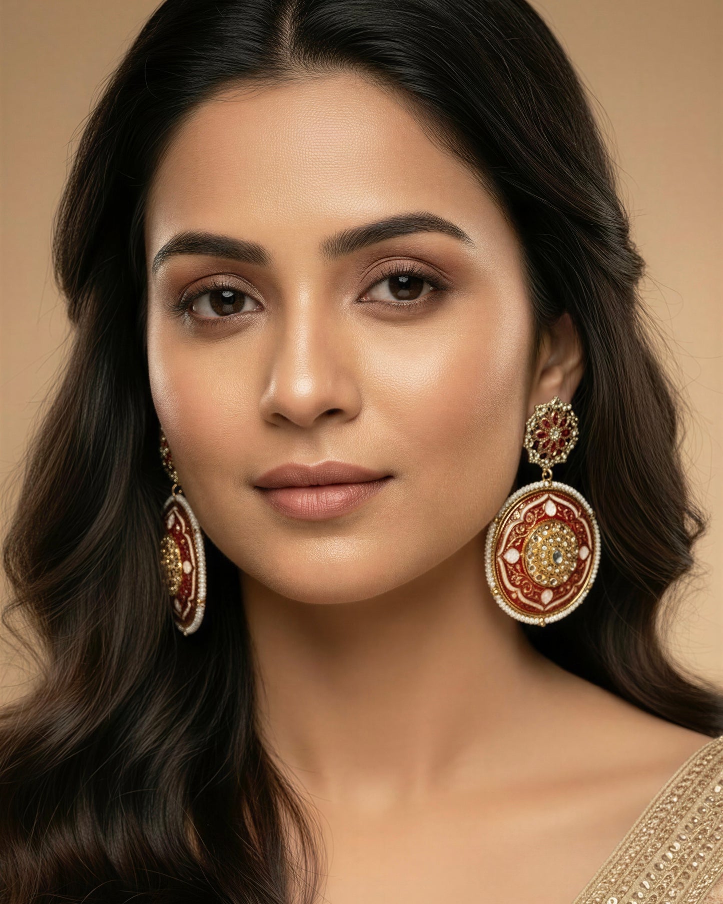 Iraaya Red Meenakari Earrings