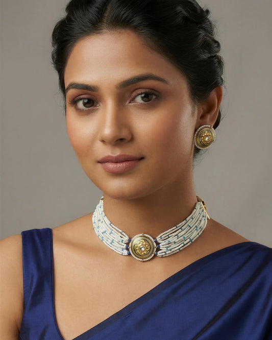 Royal Blue Meenakari Charm Necklace Set