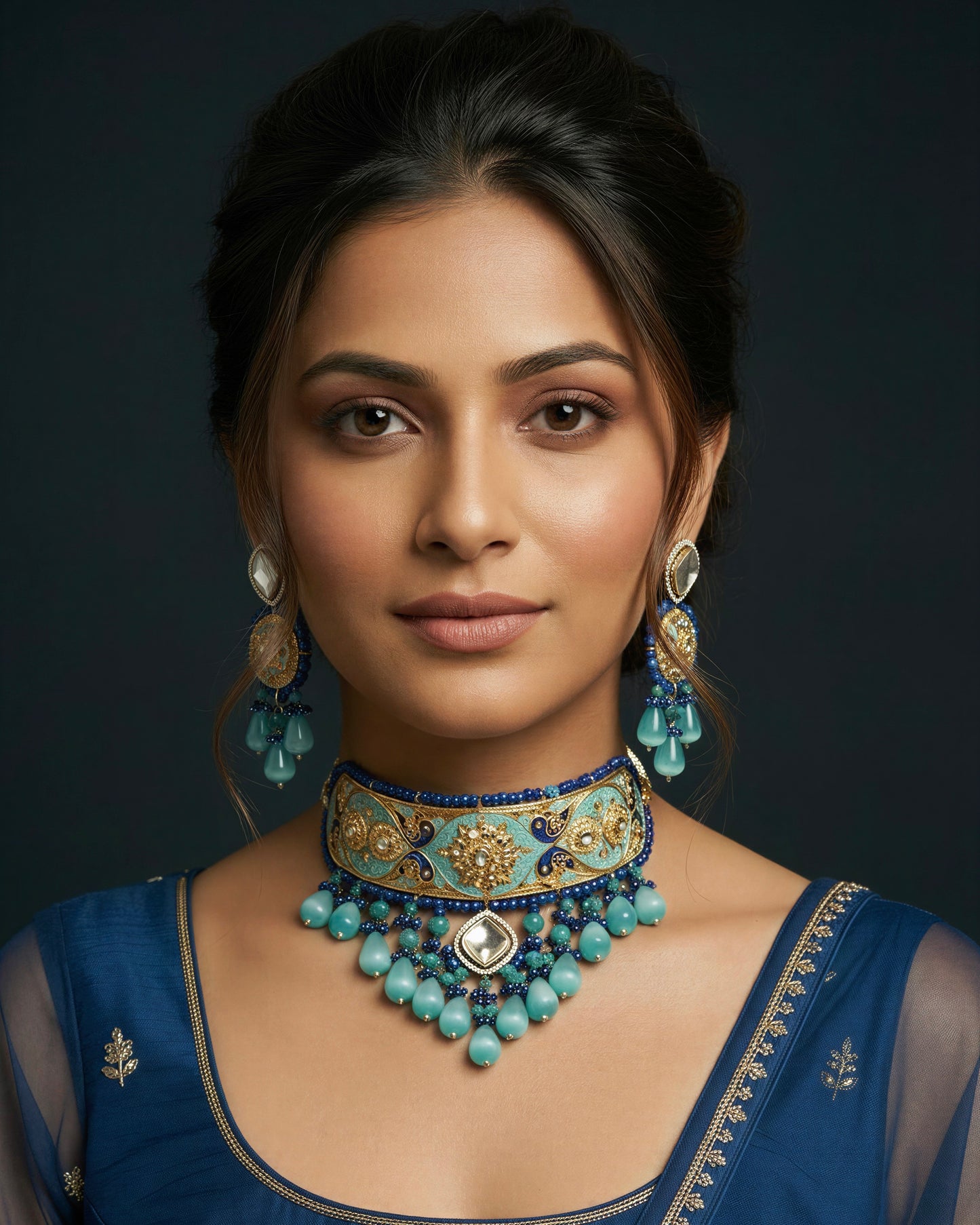 Ruhaniyat Royal Blue Choker Necklace Set