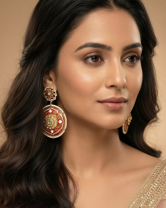 Iraaya Red Meenakari Earrings