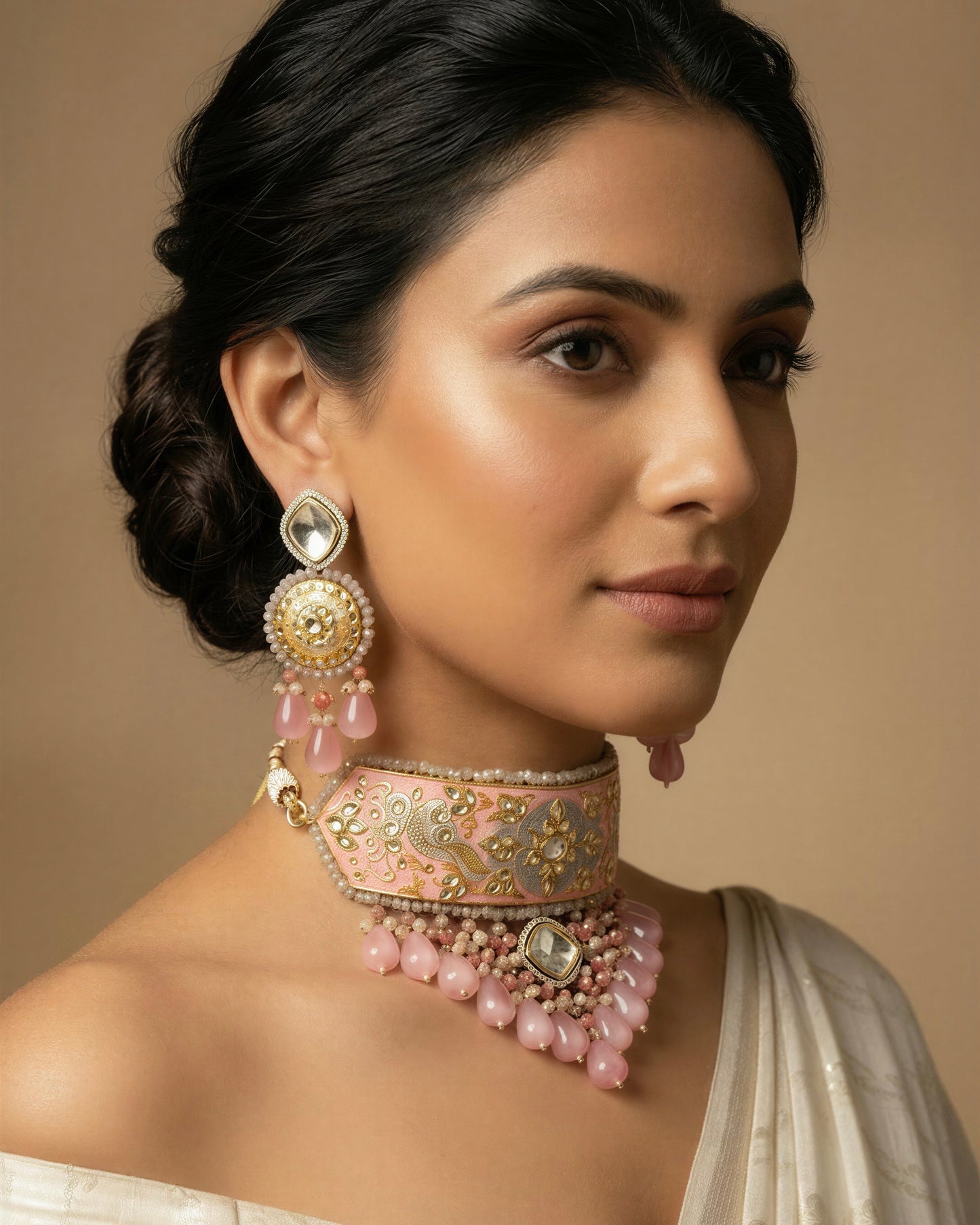 Ruhaniyat Carnation Pink Choker Necklace Set