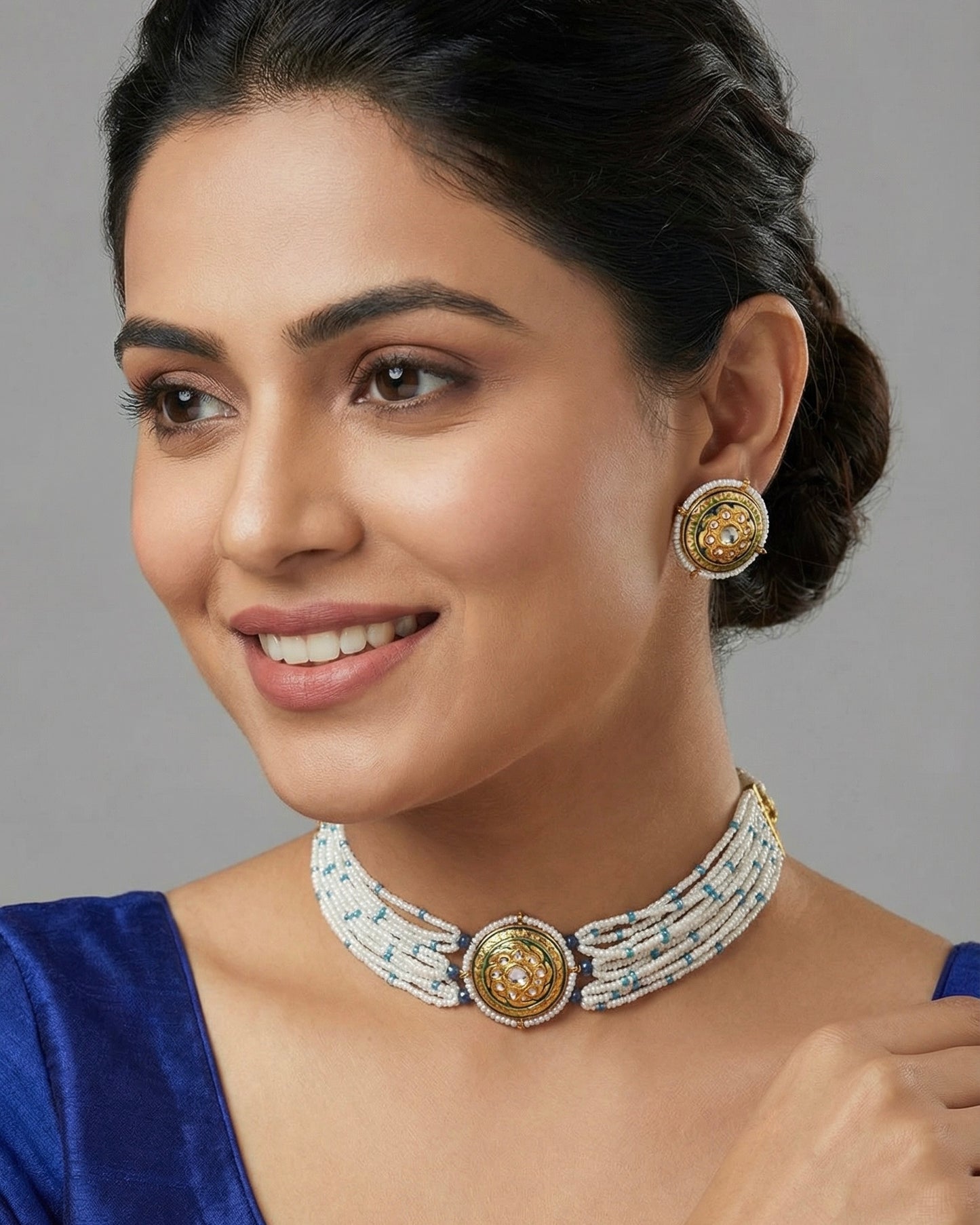 Royal Blue Meenakari Charm Necklace Set