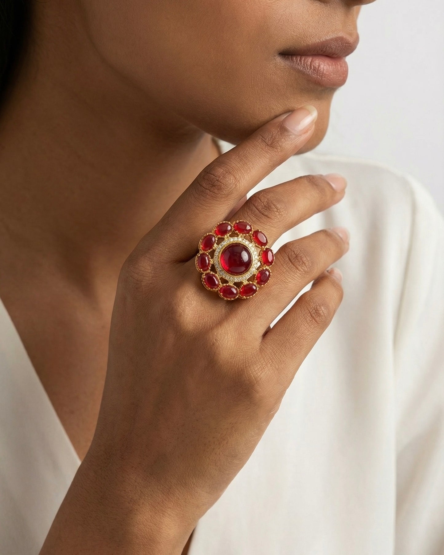 Shama Red Adjustable ring