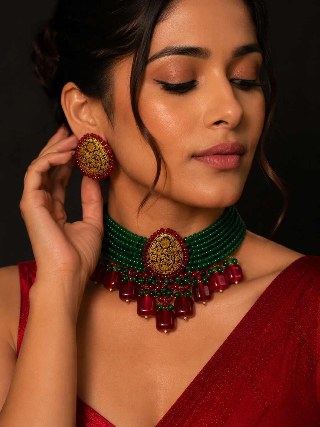 Alluring Maroon Red Choker Set
