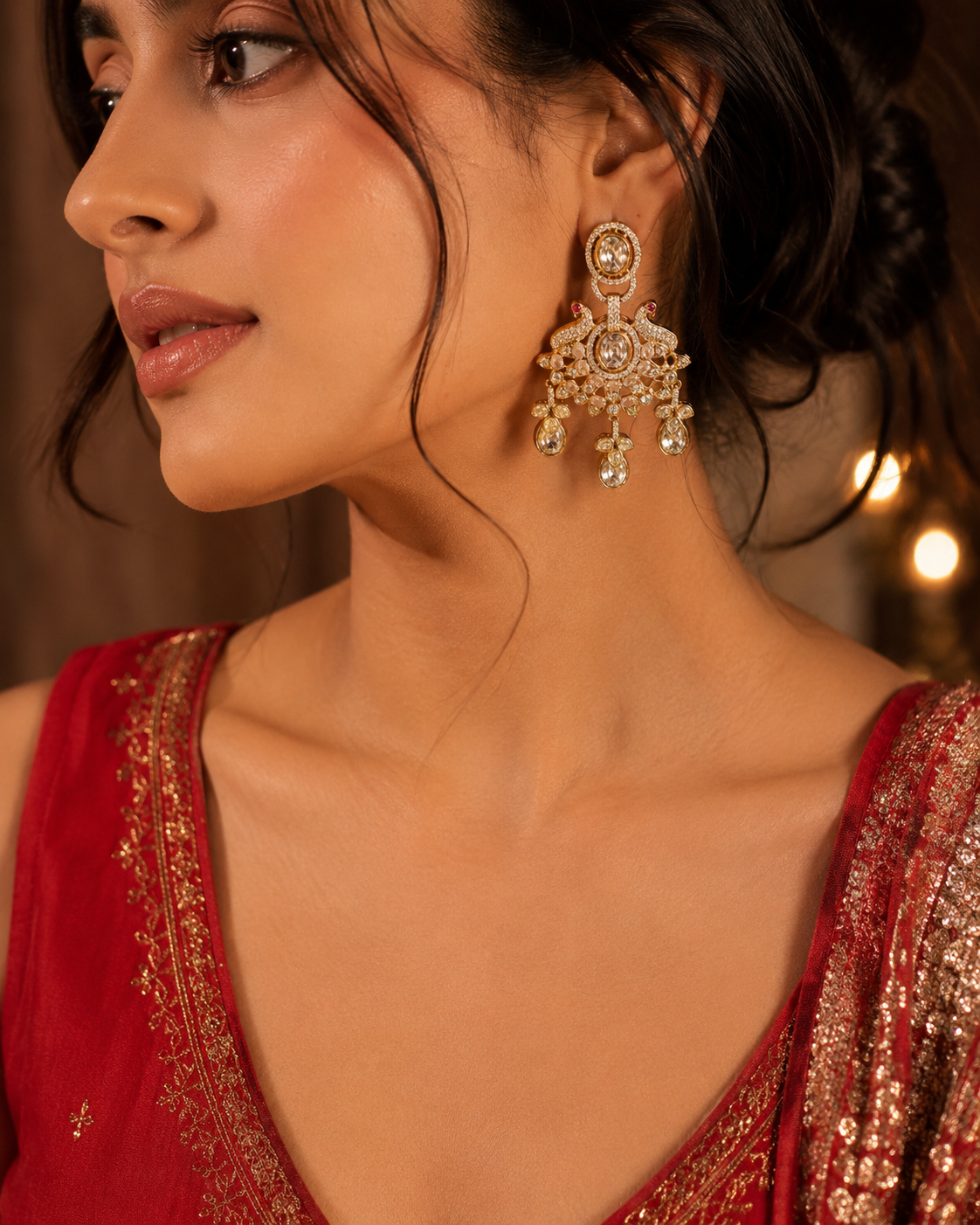Polki Chand Sitara Earrings