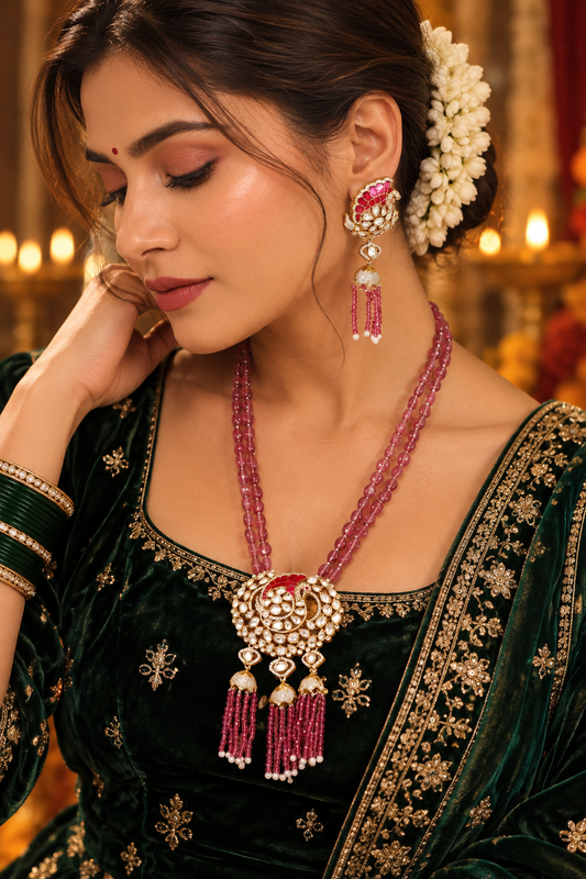 Polki Chand Haar with Ruby Beads