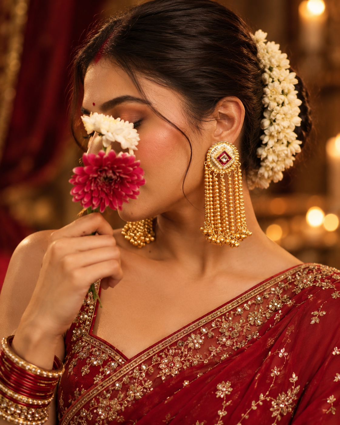 Mehar Chaand Latkan Pink Earrings (Invisible Kaan Chains Included)