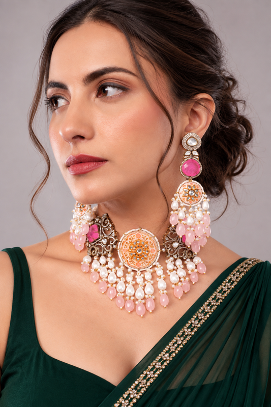Sheeshbaagh Ivory Royal Meenakari & Pearl Set
