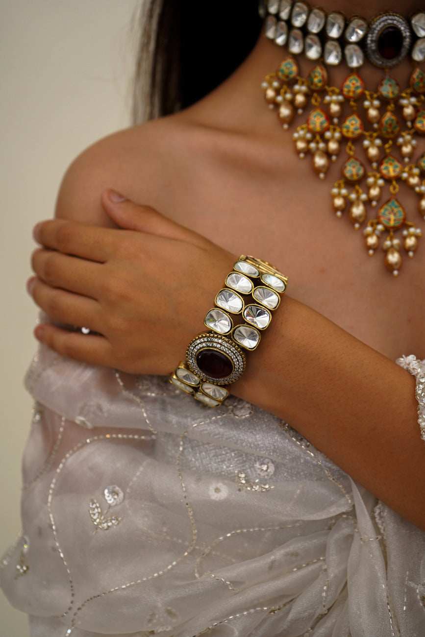 Zahra Ruby Red Polki Bracelet - Pirohee by parul sharma