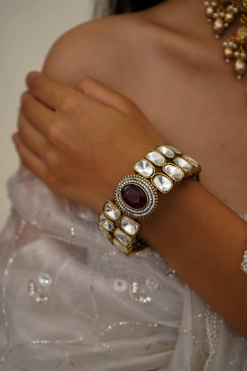 Zahra Ruby Red Polki Bracelet - Pirohee by parul sharma