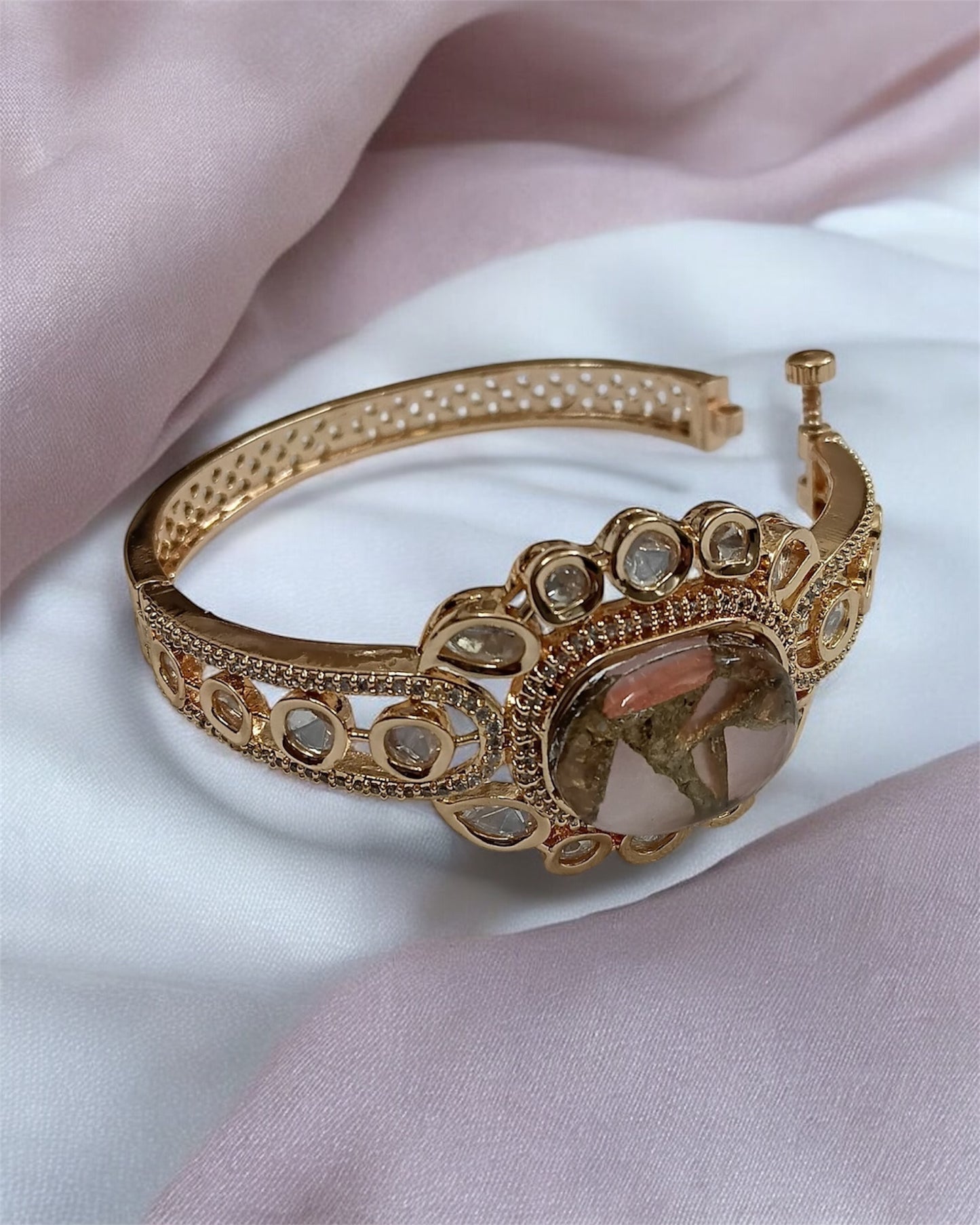 Regal Pink Petals Adjustable Handcuff/ Bracelet