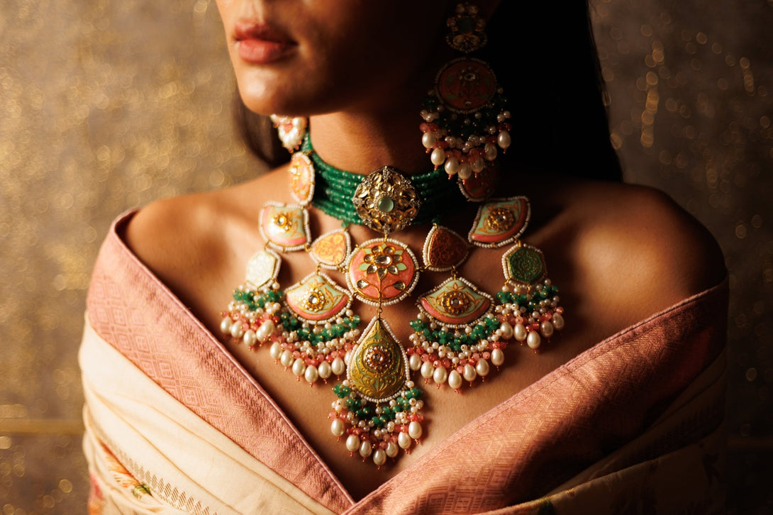 Aafreen Multicolour Bridal Set With Tika & Ring - Pirohee by parul sharma