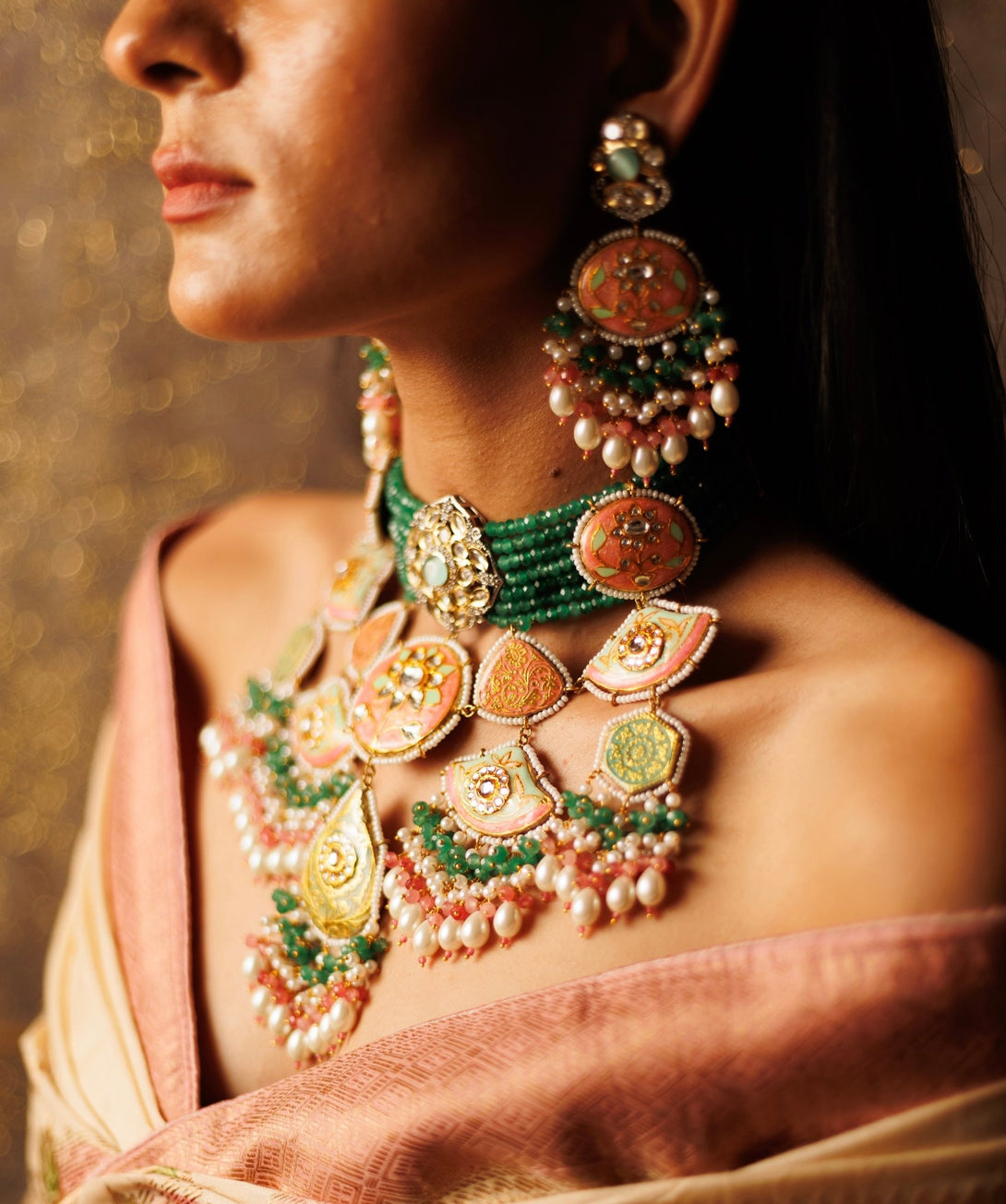 Aafreen Multicolour Bridal Set With Tika & Ring - Pirohee by parul sharma