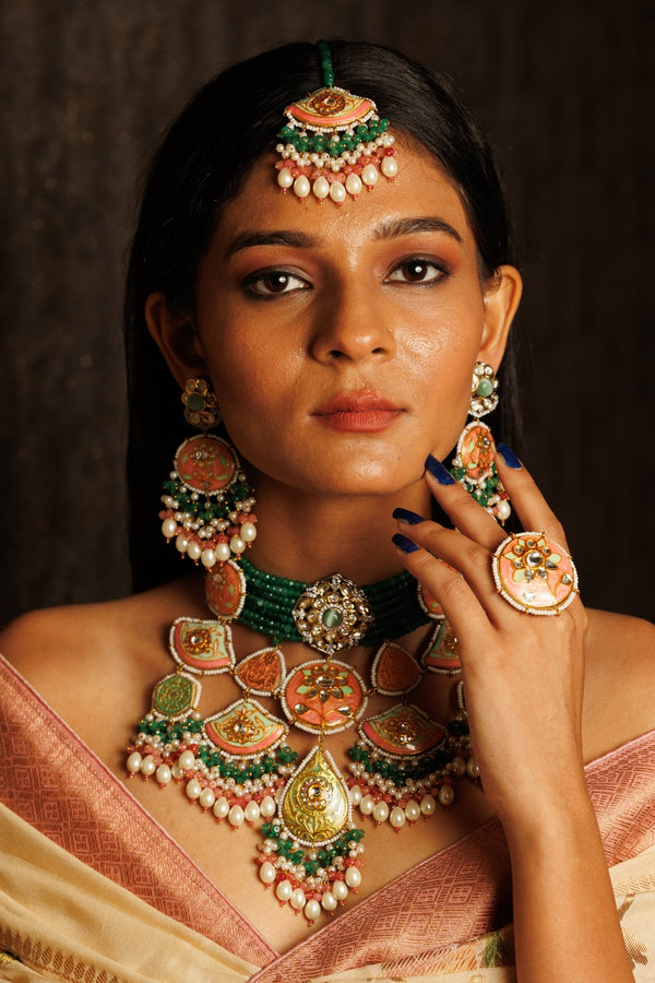 Aafreen Multicolour Bridal Set With Tika & Ring - Pirohee by parul sharma