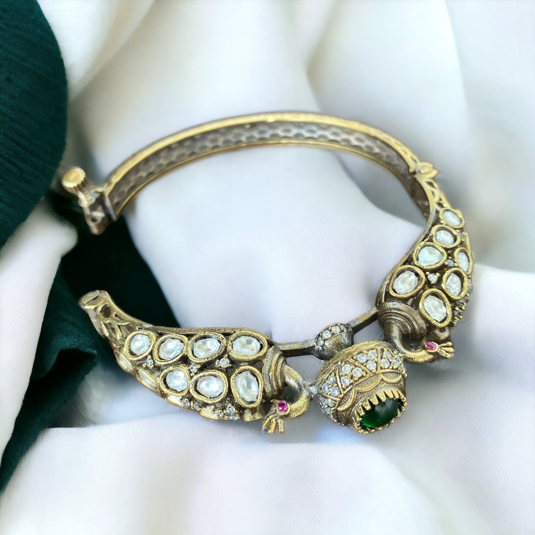 Aaina Antique Gold Finish Green Bangle - Pirohee by parul sharma