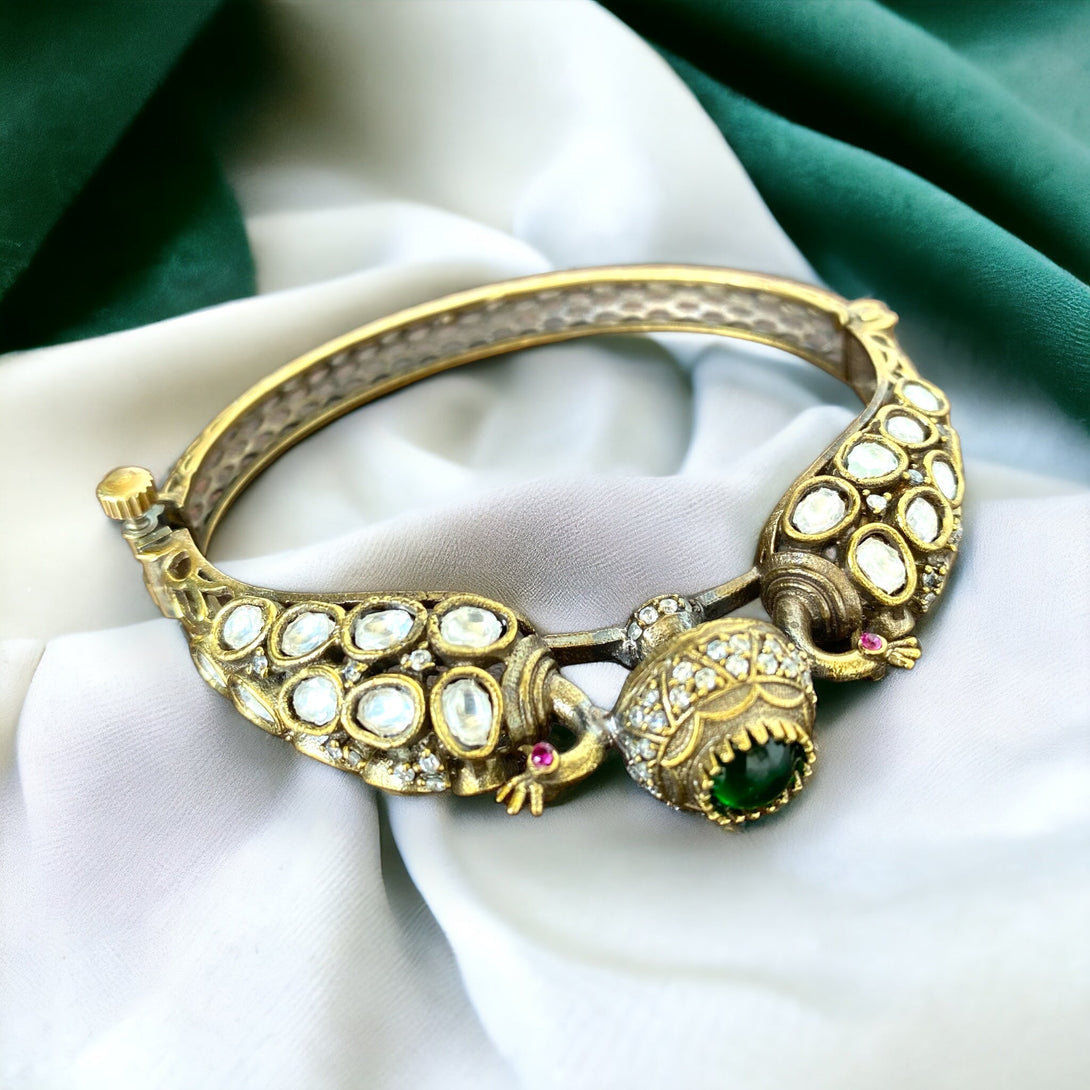 Aaina Antique Gold Finish Green Bangle - Pirohee by parul sharma