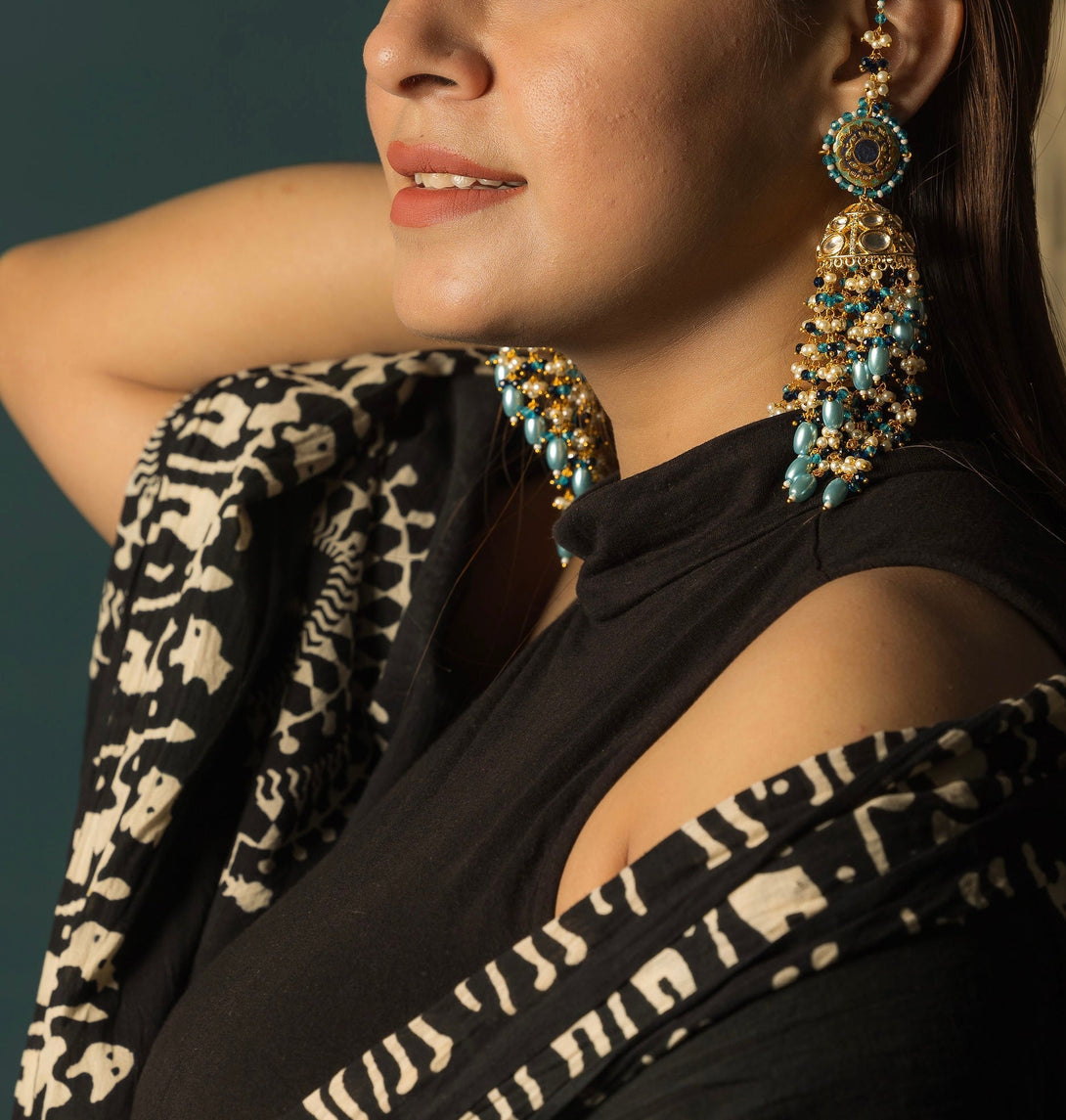 Aayat Turquoise Polki Jhumkas - Pirohee by parul sharma