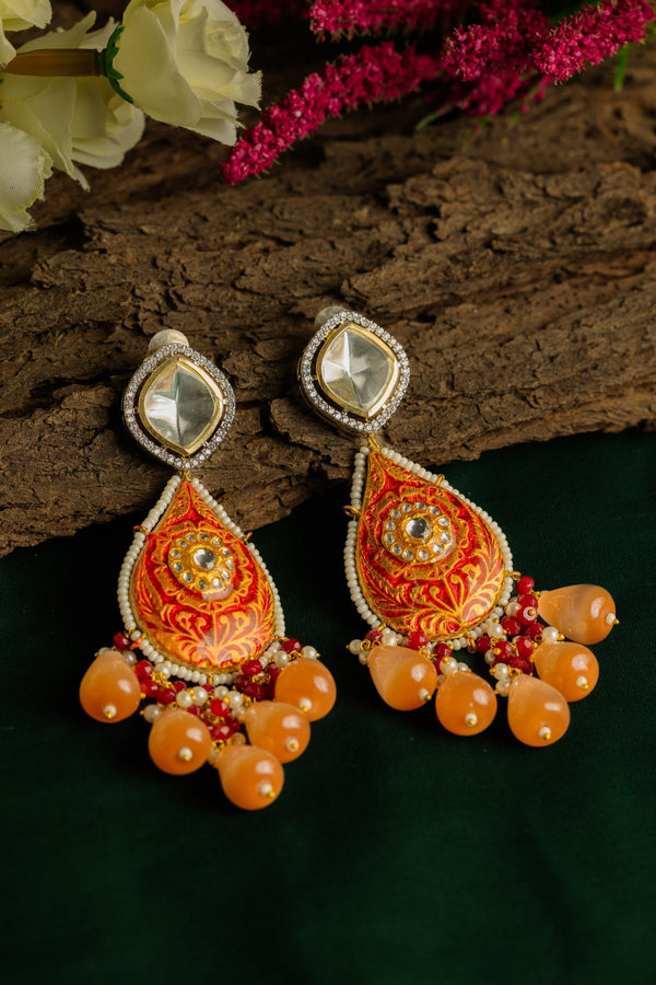 Adah Red Polki Earrings - Pirohee by parul sharma