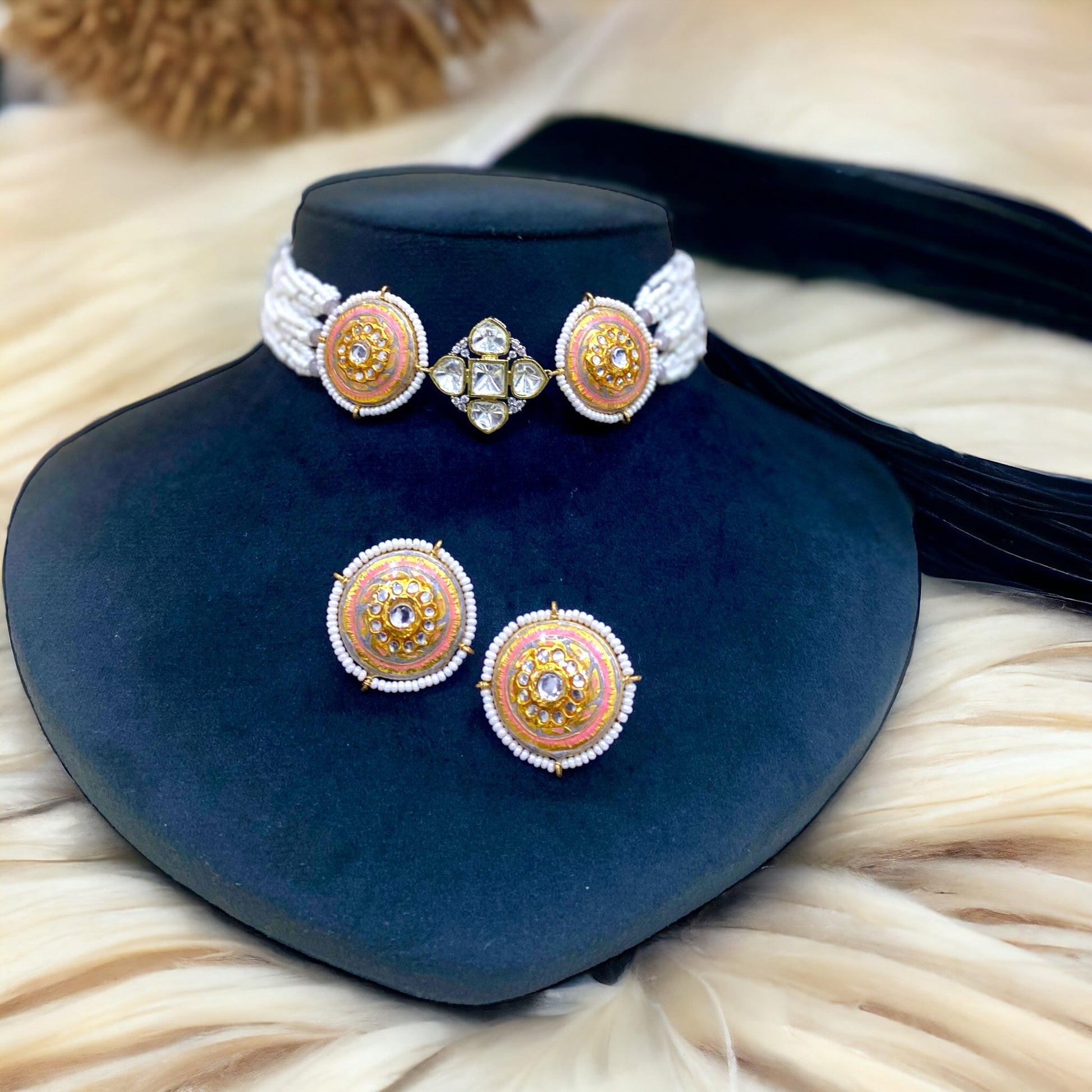 Alina Pink Fusion Necklace Set - Pirohee by parul sharma
