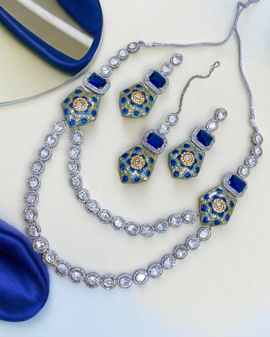 Aliza Sapphire Blue Designer Necklace Set - Pirohee by parul sharma
