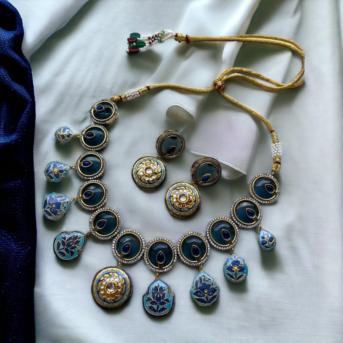 Amna Dark Blue Fusion Necklace Set - Pirohee by parul sharma