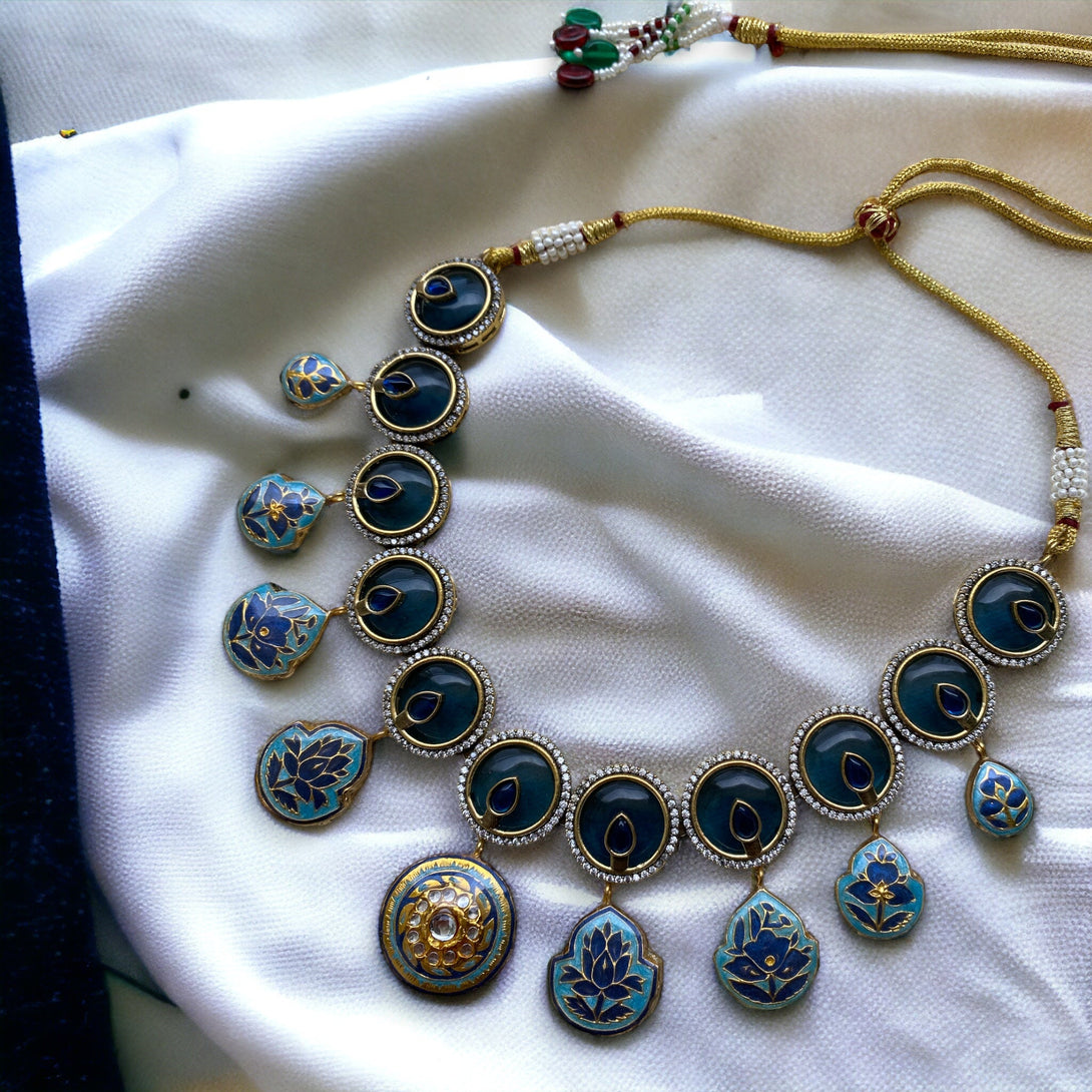 Amna Dark Blue Fusion Necklace Set - Pirohee by parul sharma