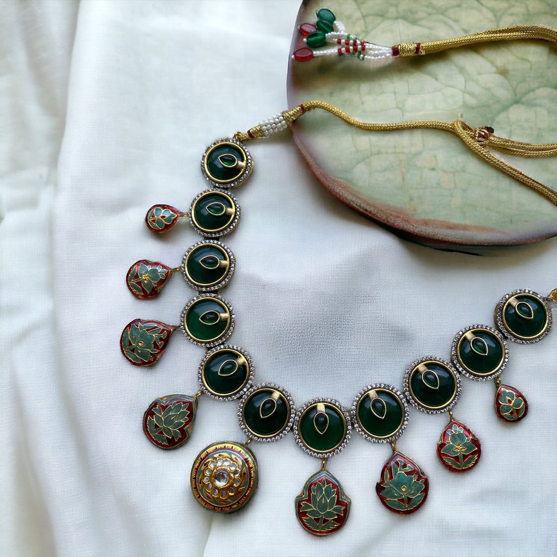 Amna Emerald Green Fusion Necklace Set - Pirohee by parul sharma