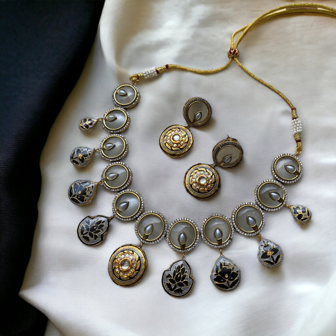 Amna Moon Grey Fusion Necklace Set - Pirohee by parul sharma