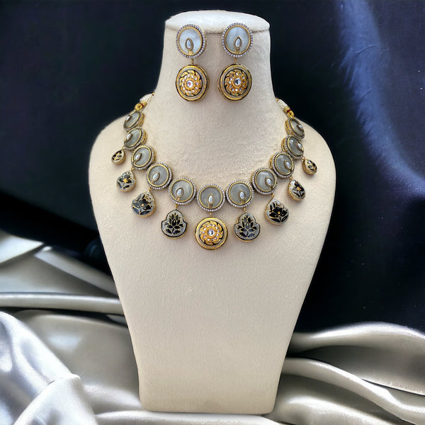 Amna Moon Grey Fusion Necklace Set - Pirohee by parul sharma