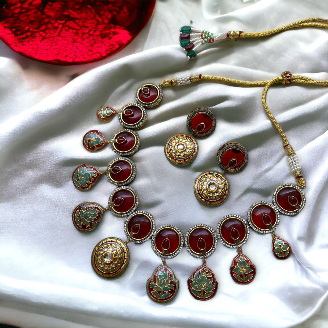 Amna Ruby Red Fusion Necklace Set - Pirohee by parul sharma