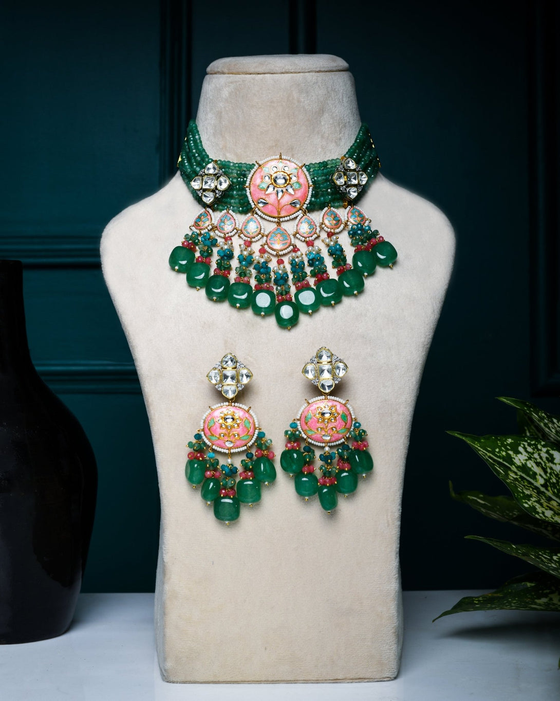 Anisa Green Choker Necklace Set - Pirohee by parul sharma