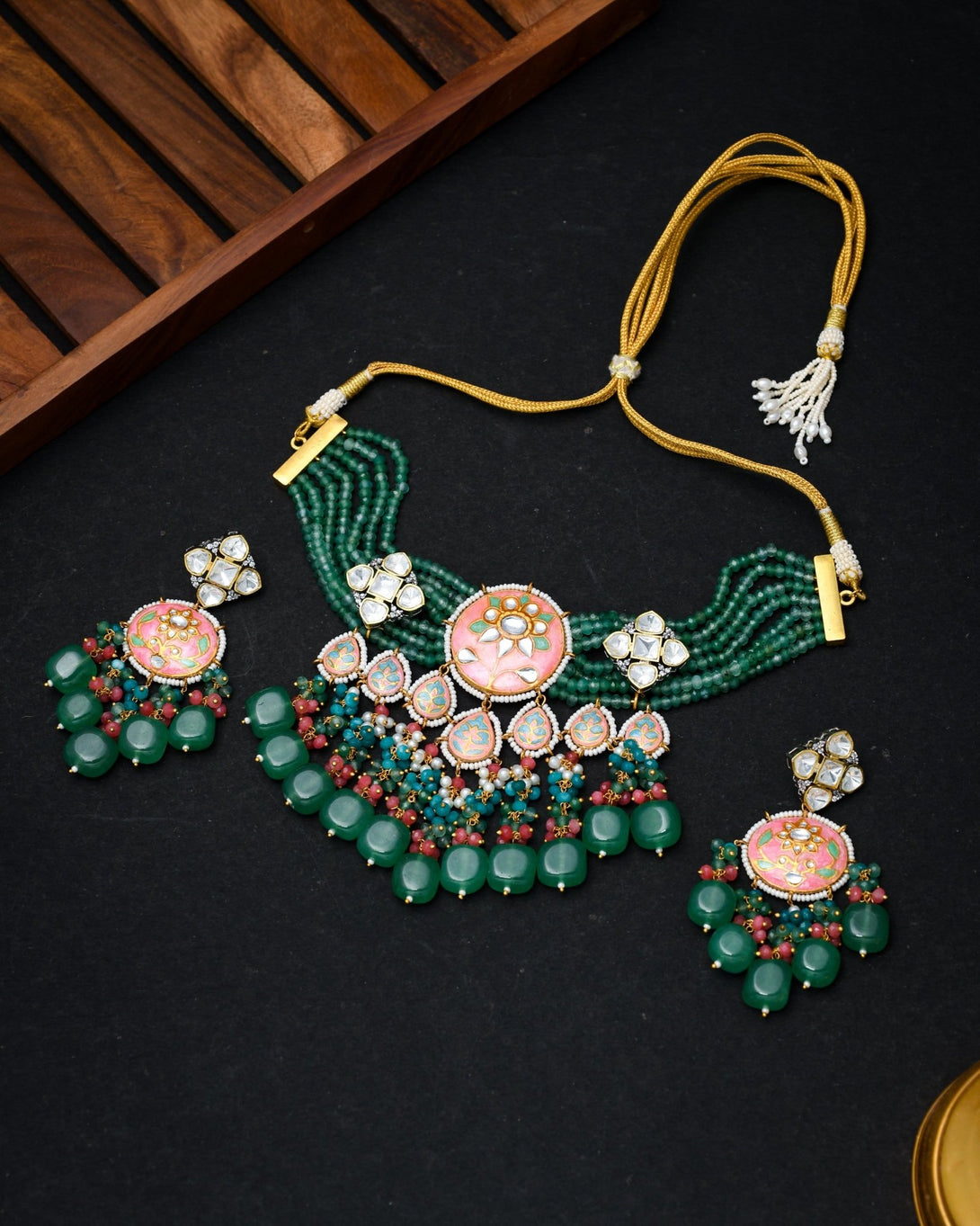 Anisa Green Choker Necklace Set - Pirohee by parul sharma