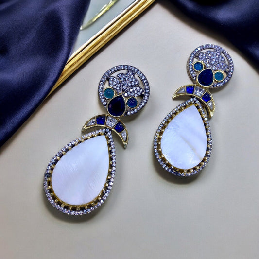 Anvi Blue Mother of Pearl Earrings - Pirohee by parul sharma