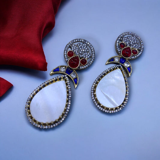 Anvi Red Mother of Pearl Earrings - Pirohee by parul sharma