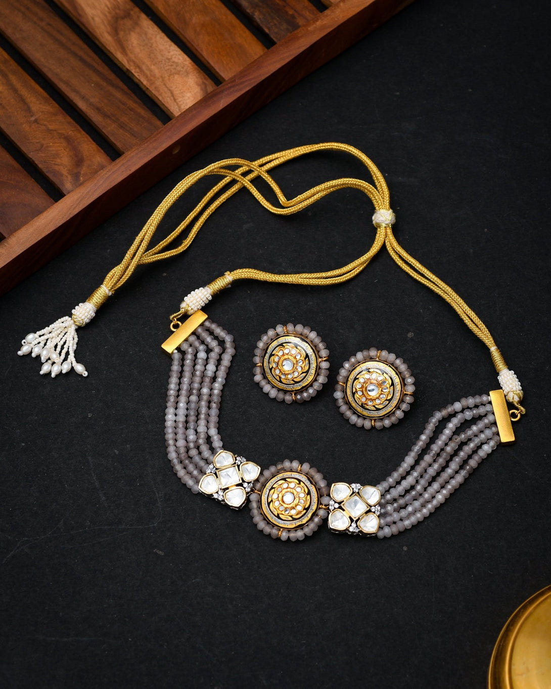 Asma Grey Fusion Necklace Set - Pirohee by parul sharma