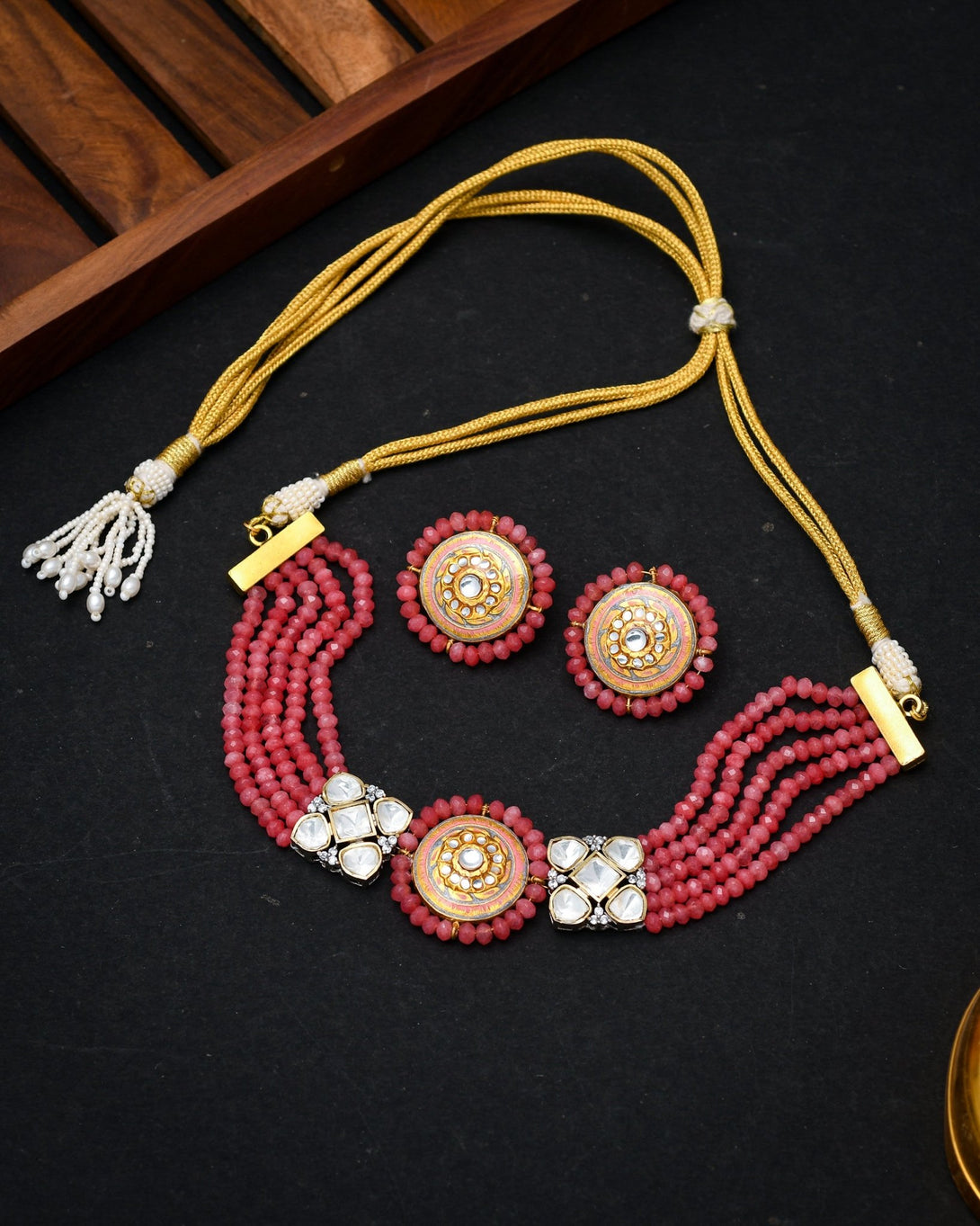 Asma Magenta Fusion Necklace Set - Pirohee by parul sharma