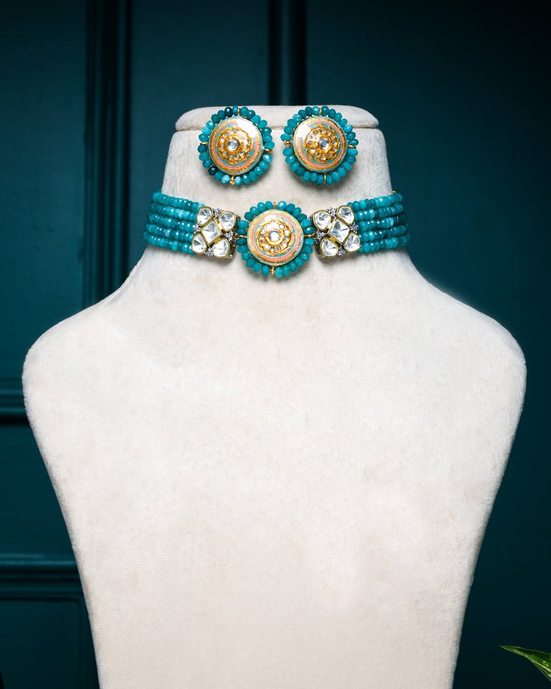 Asma Turquoise Fusion Necklace Set - Pirohee by parul sharma