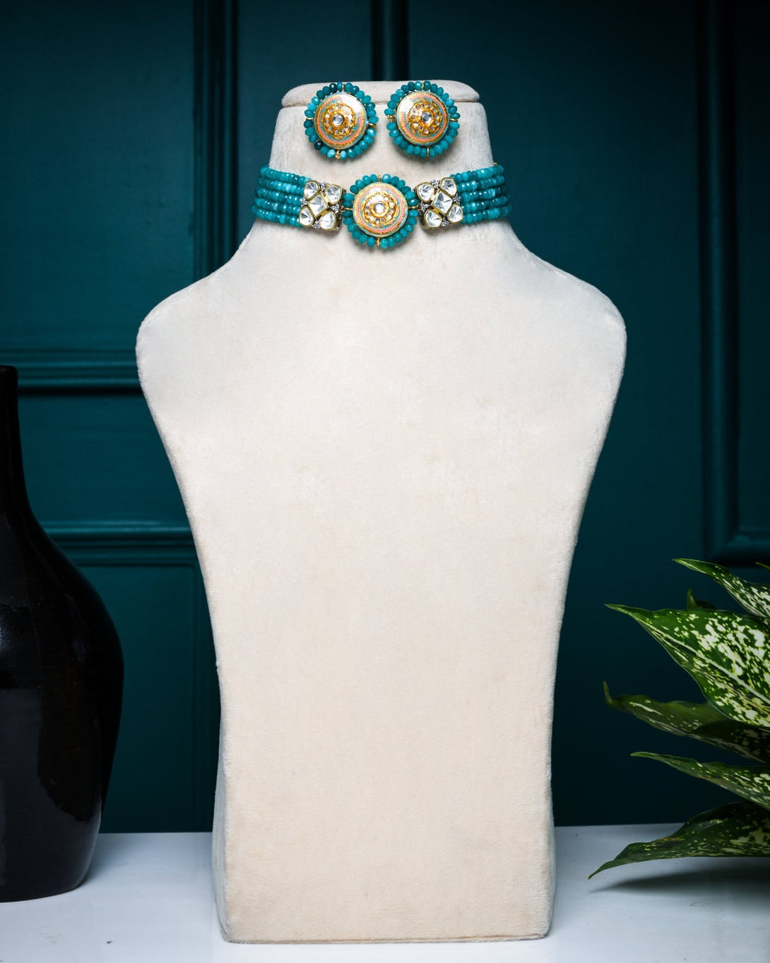 Asma Turquoise Fusion Necklace Set - Pirohee by parul sharma