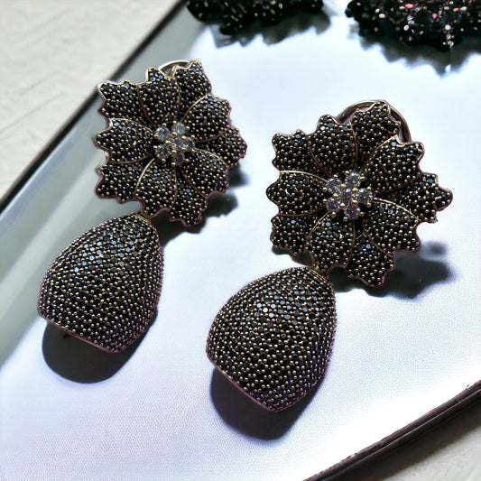 Ava Black CZ Clip On Designer Earrings - Pirohee by parul sharma
