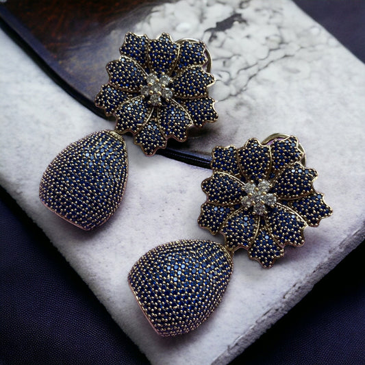 Ava Dark Blue CZ Clip On Designer Earrings - Pirohee by parul sharma