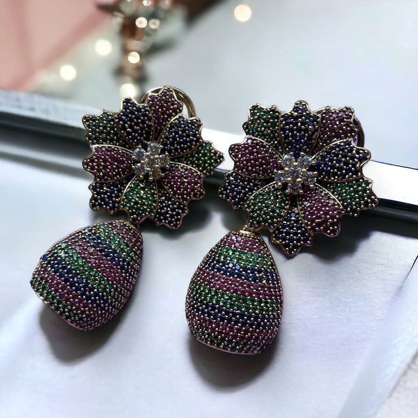 Ava Multicolour CZ Clip On Designer Earrings - Pirohee by parul sharma