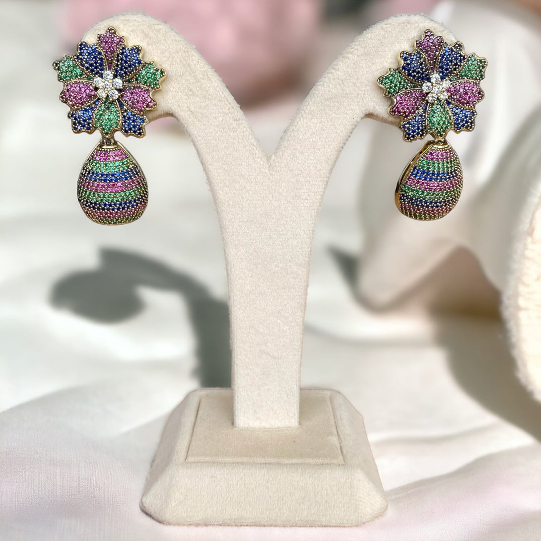 Ava Multicolour CZ Clip On Designer Earrings - Pirohee by parul sharma