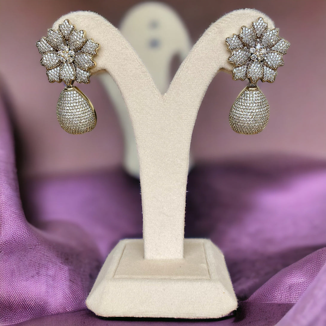 Ava White CZ Clip On Designer Earrings - Pirohee by parul sharma