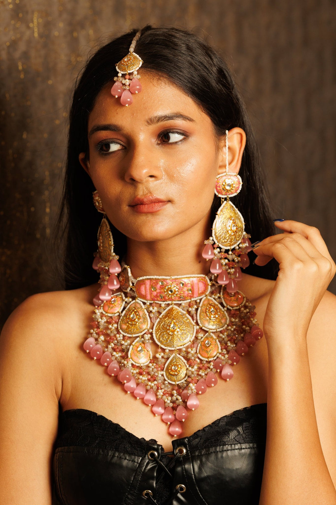 Ba-Dastoor Pastel Bridal Necklace Set with Tikka - Pirohee by parul sharma