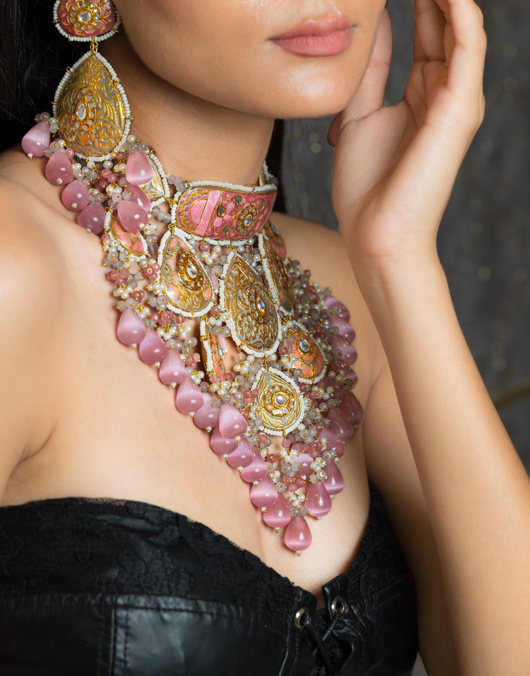 Ba-Dastoor Pastel Bridal Necklace Set with Tikka - Pirohee by parul sharma