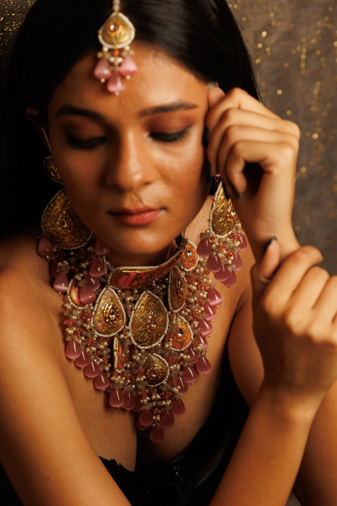 Ba-Dastoor Pastel Bridal Necklace Set with Tikka - Pirohee by parul sharma