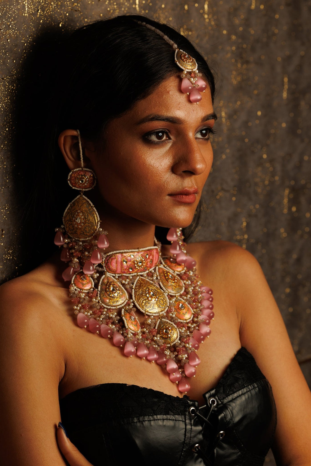 Ba-Dastoor Pastel Bridal Necklace Set with Tikka - Pirohee by parul sharma