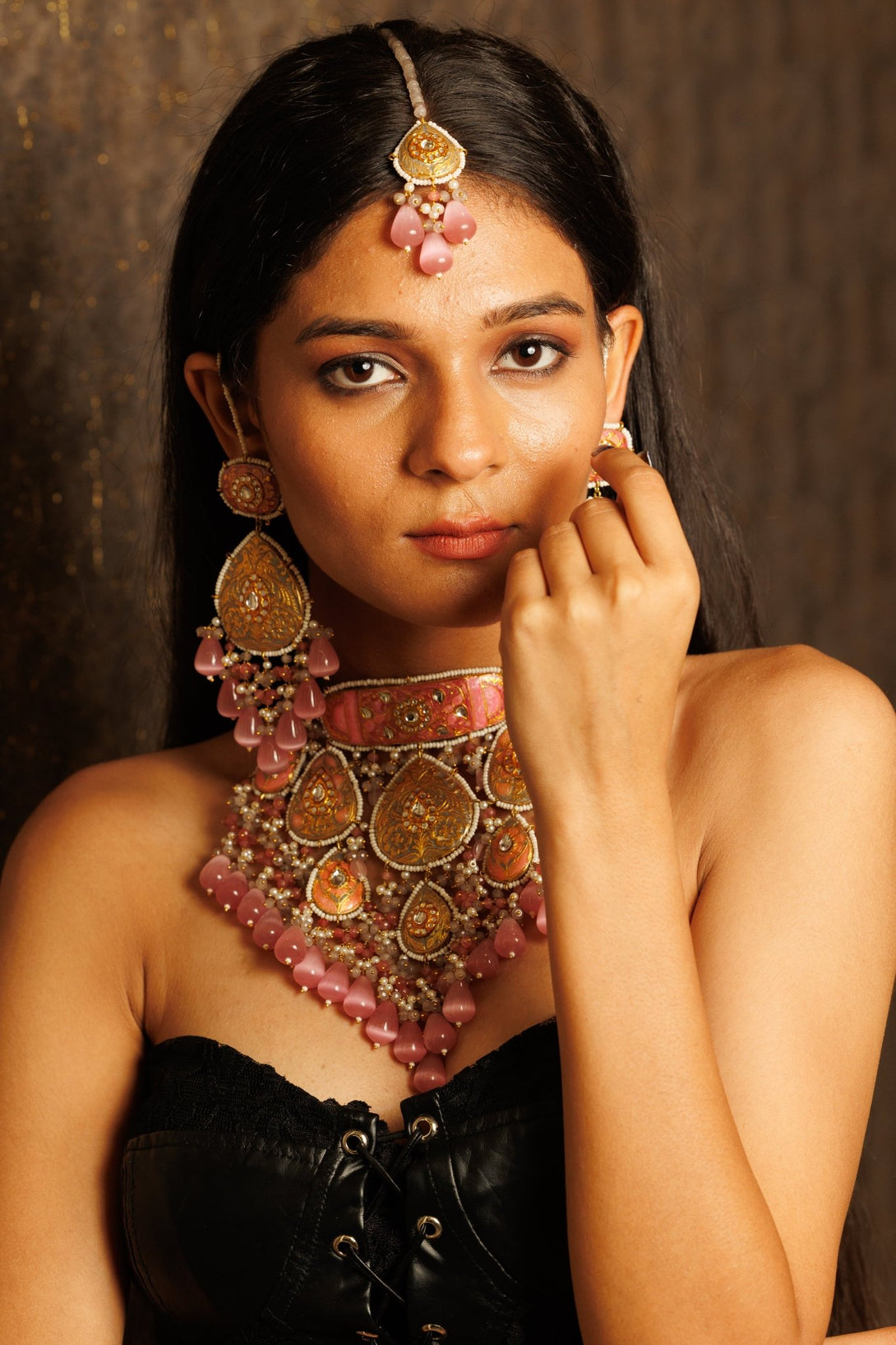 Ba-Dastoor Pastel Bridal Necklace Set with Tikka - Pirohee by parul sharma