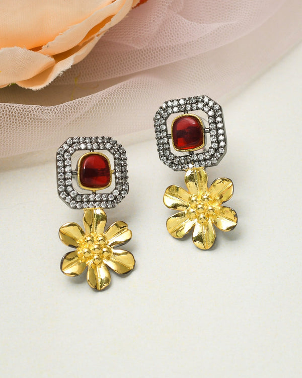 Elegant Ruby Red Zirconia Earrings - Pirohee by parul sharma