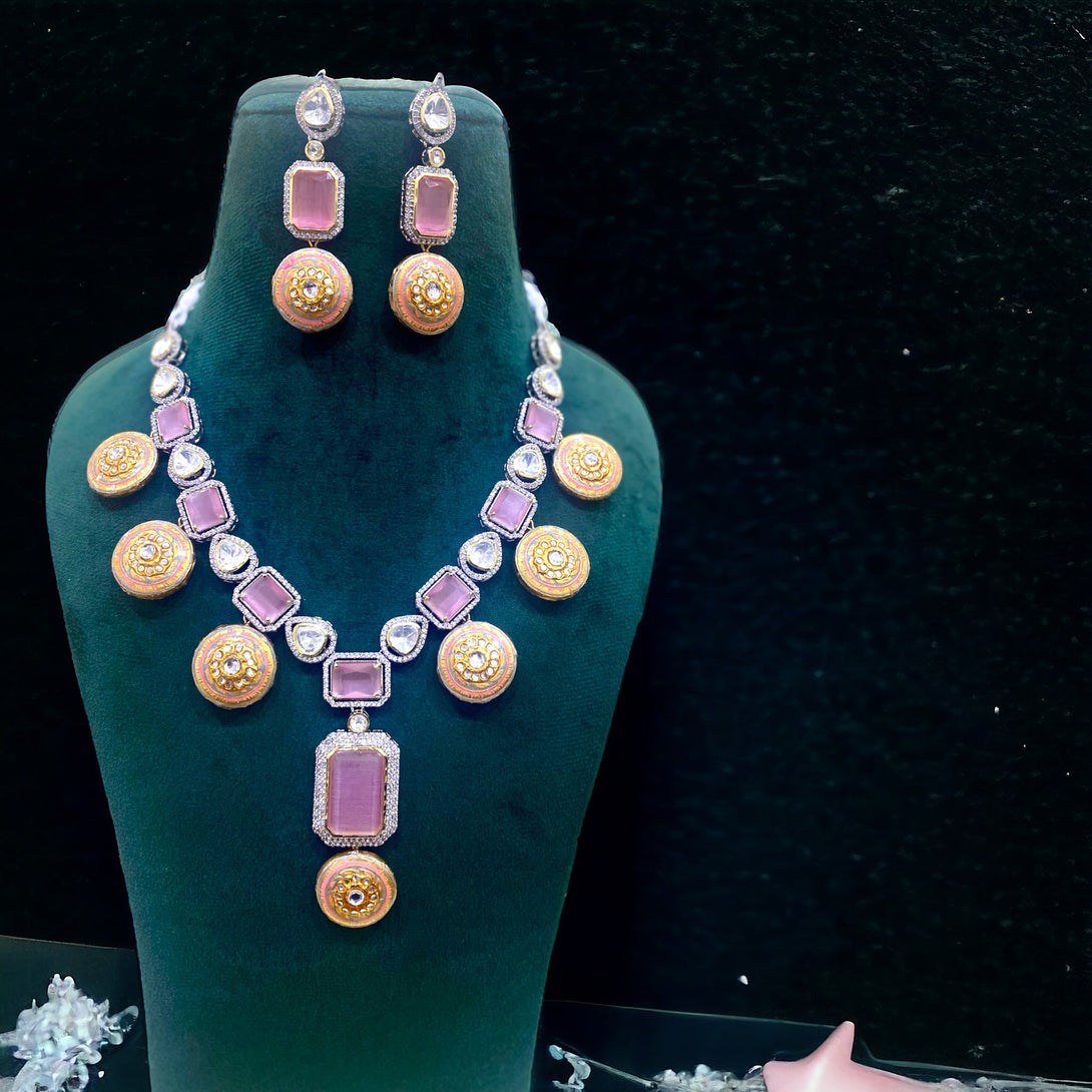 Elia Pink Fusion Necklace Set - Pirohee by parul sharma